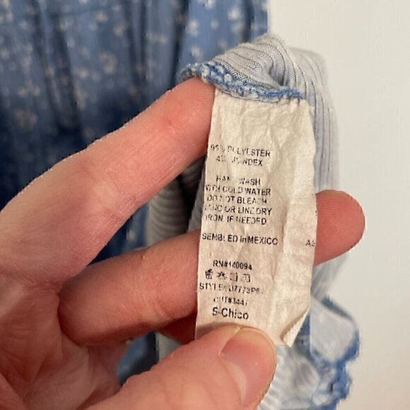 JESSICA SIMPSON Blue White Ditsy Floral Bow Flutter Sleeve Mini Babydoll Dress S - Picture 9 of 14